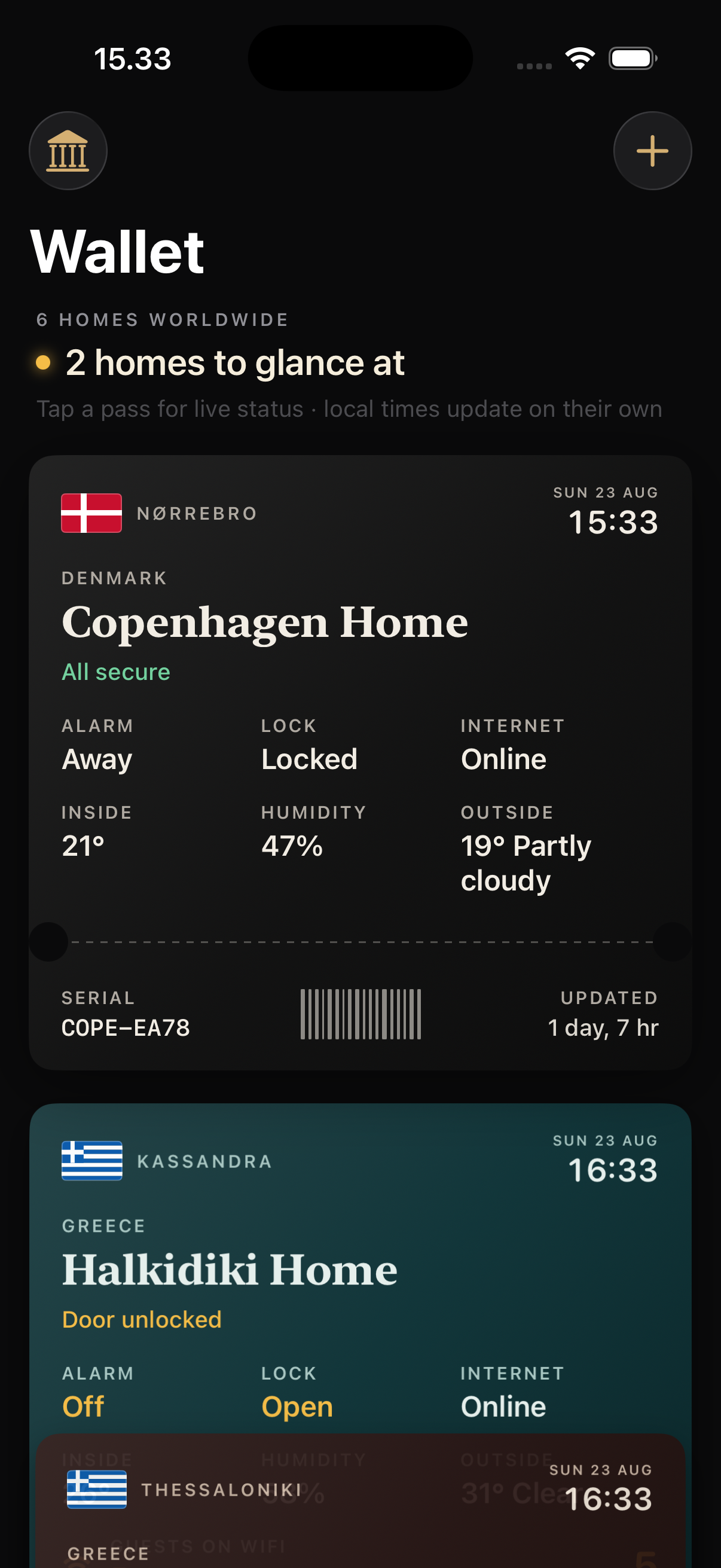 Wallet of residence cards in the app