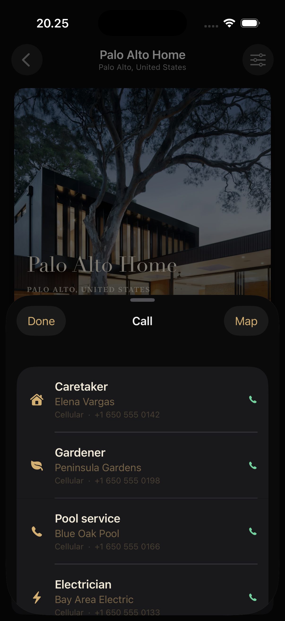 Call sheet for Palo Alto: caretaker, gardener, pool, electrician