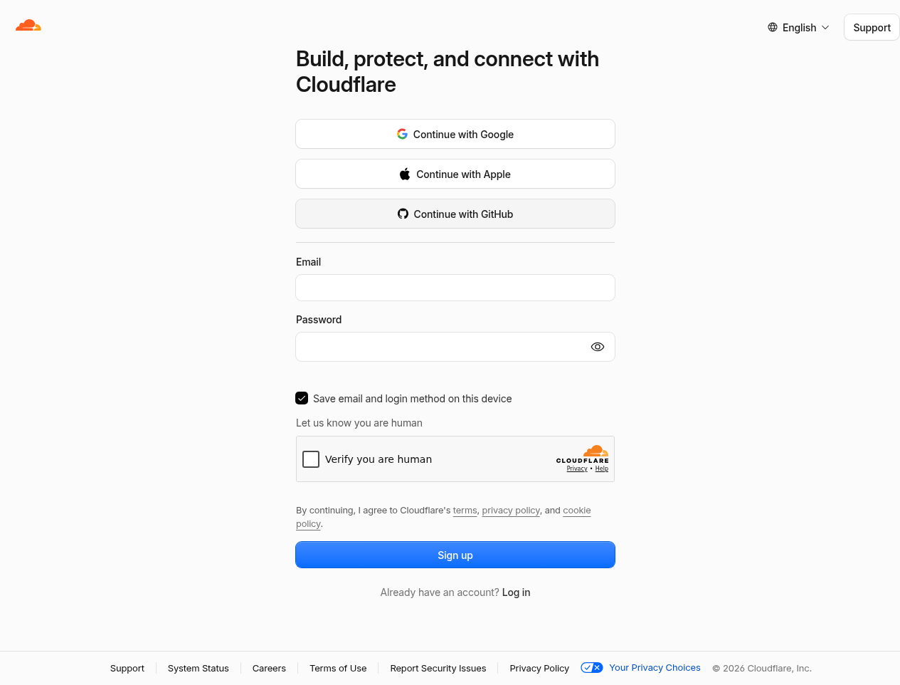 Cloudflare sign-up